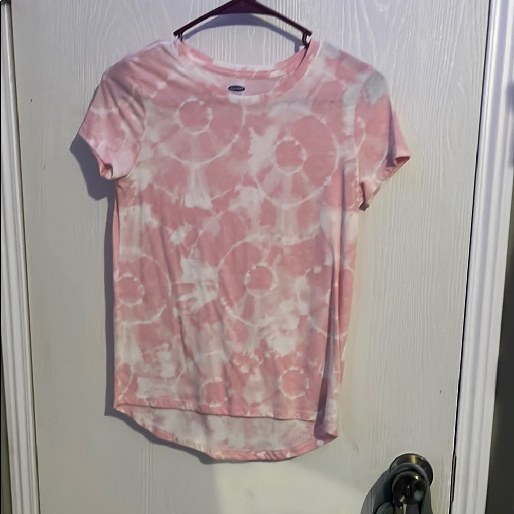 Old Navy Pink and White Fitted Short Sleeve Tee